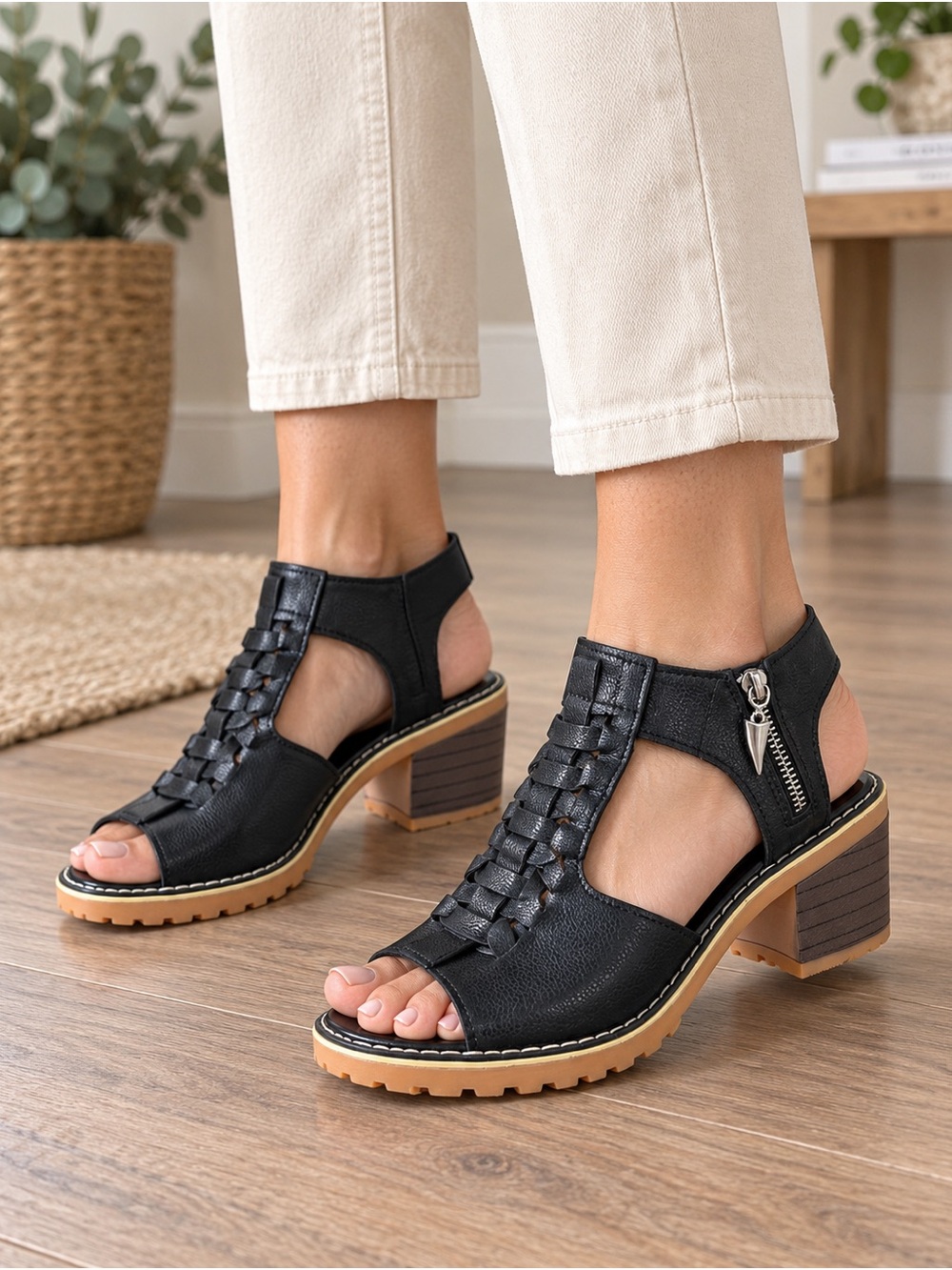 Black Caged Block Heel Sandals Women’s EU 43 US 11.5 NWOT
